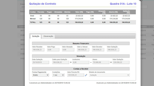 Tela: Quitação de Contrato