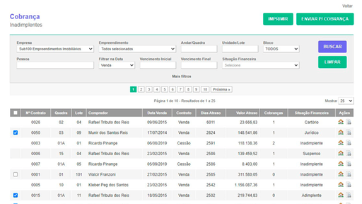 Tela: Controle de cobrança