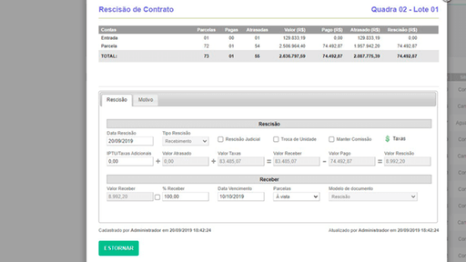 Tela: Rescisão de Contrato