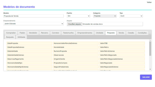 Tela: Modelos de documentos