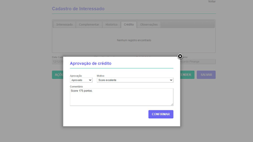 Tela: Aprovação de crédito