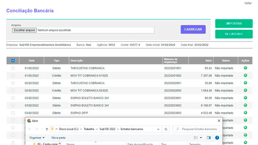 Tela: Conciliações Bancárias