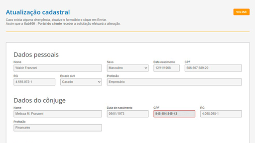 Tela: Atualização Cadastral