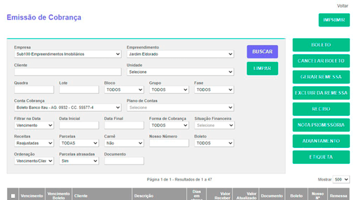 Tela: Emissão de Recebíveis