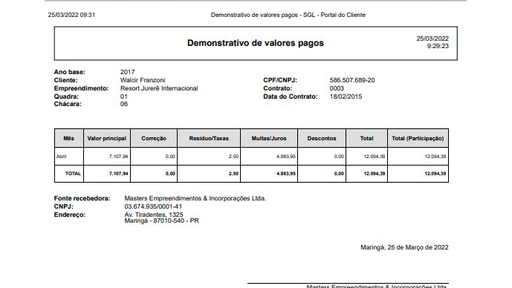 Tela: Informes para Declaração de Imposto de Renda