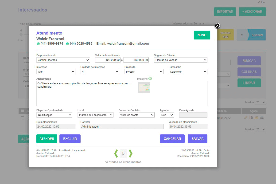 Tela: Atendimentos de interessados Tela: Atendimentos de interessados