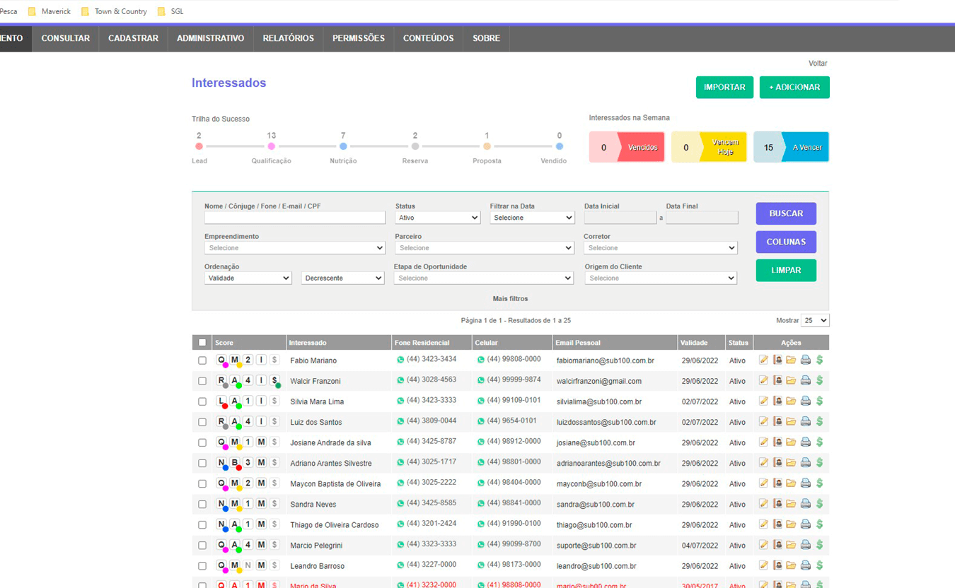 Tela: Gestão de Leads Tela: Gestão de Leads