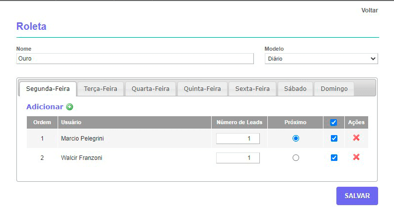 Tela: Roleta de leads Tela: Roleta de leads