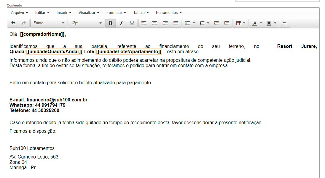 Tela: Notificações de cobrança