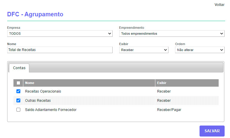 Tela: Estruturação DFC