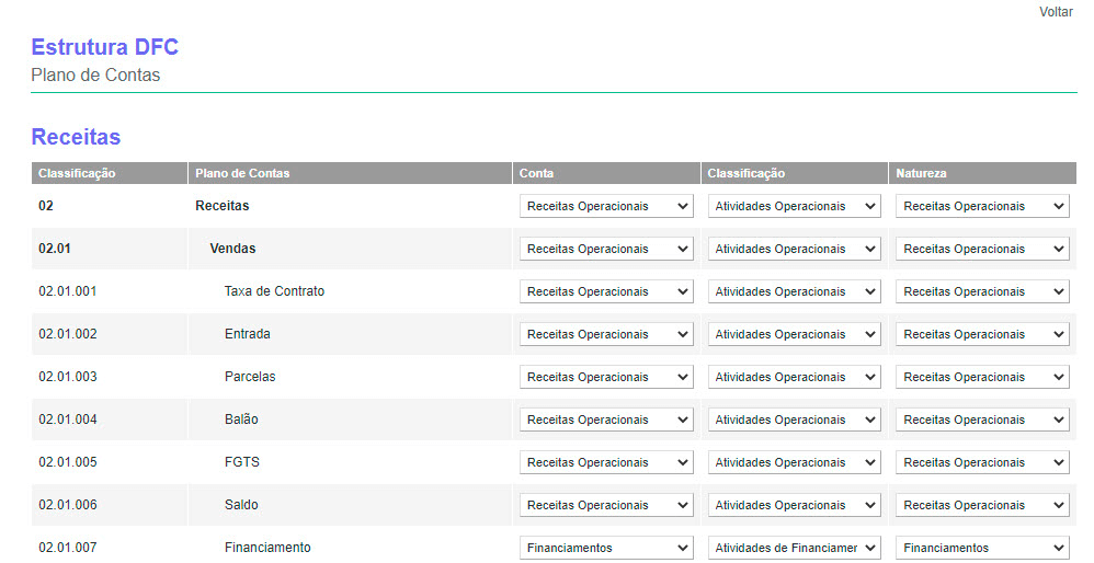 Tela: Estruturação DFC