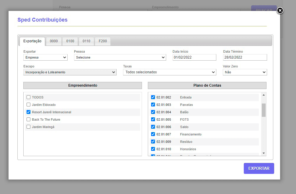 Tela: Integração SPED Tela: Integração SPED