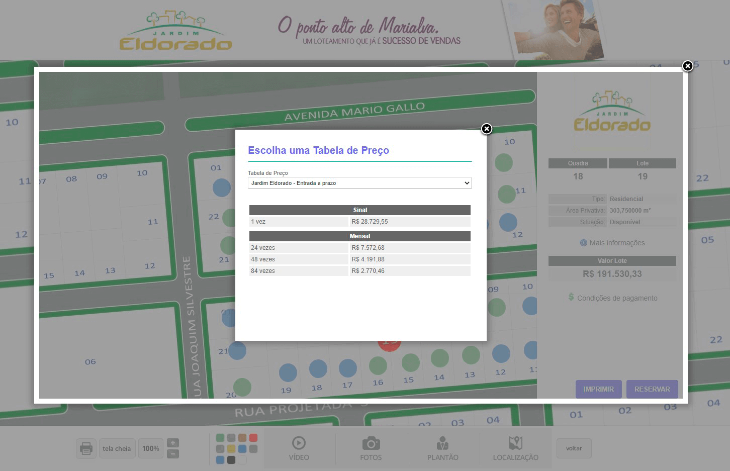 Tela: Reserva interativa Tela: Reserva interativa