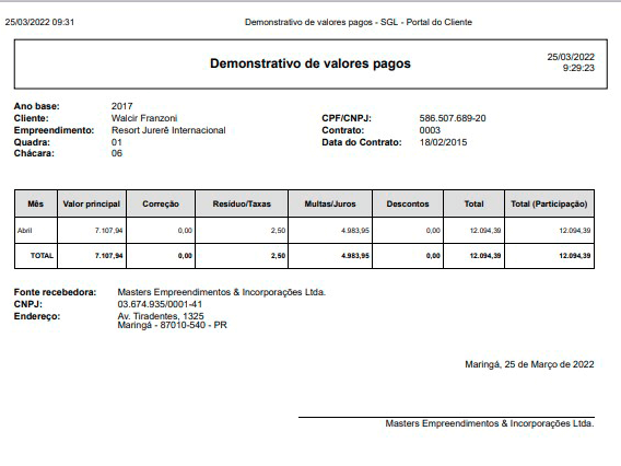 Tela: Informes para Declaração de Imposto de Renda Tela: Informes para Declaração de Imposto de Renda