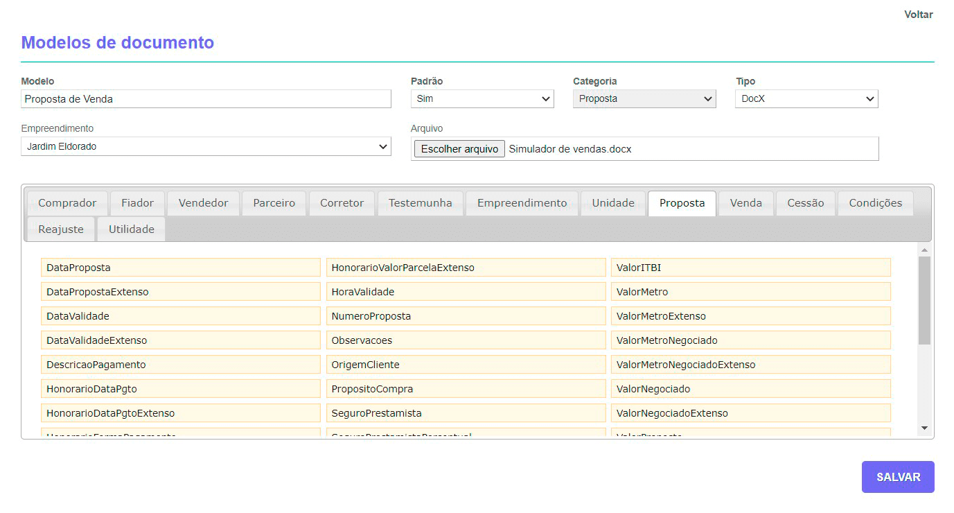 Tela: Modelos de documentos