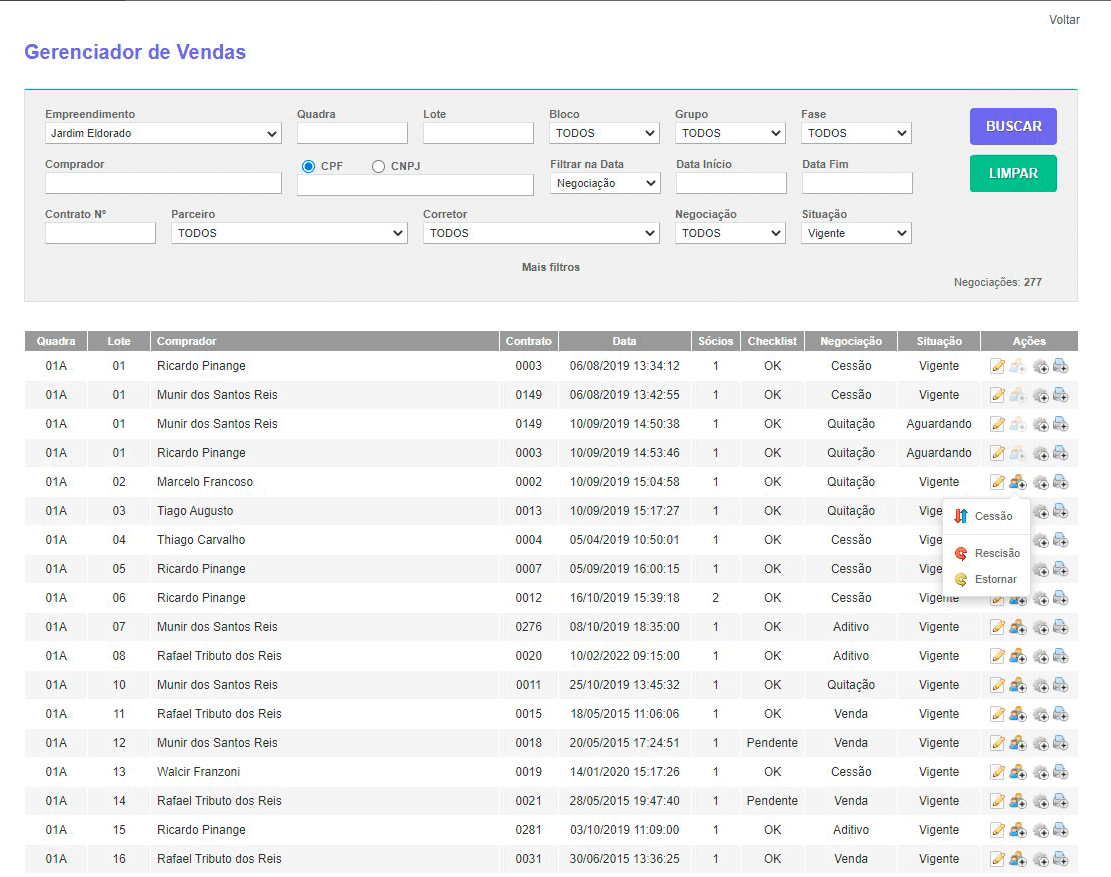 Tela: Tela: Gerenciador de Vendas Tela: Gerenciador de Vendas